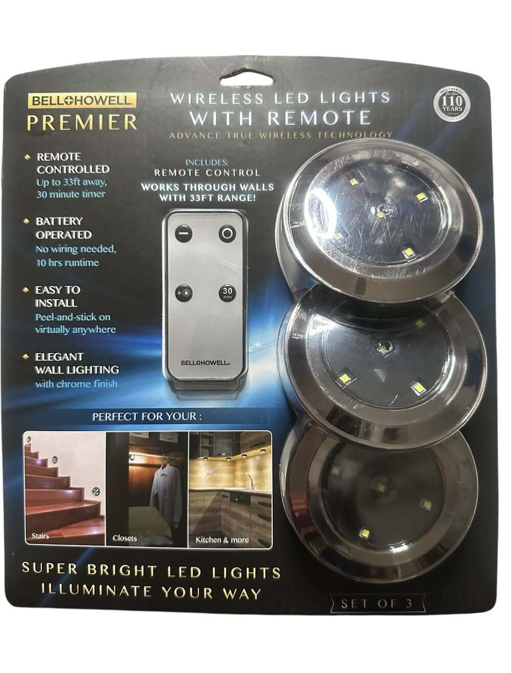 Bell+Howell Premier Wireless LED Lights with Remote Set of 3